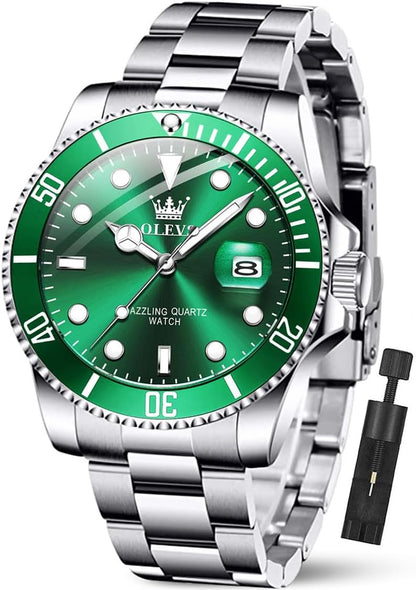 OLEVS Relojes de lujo para hombres grandes de acero inoxidable resi...