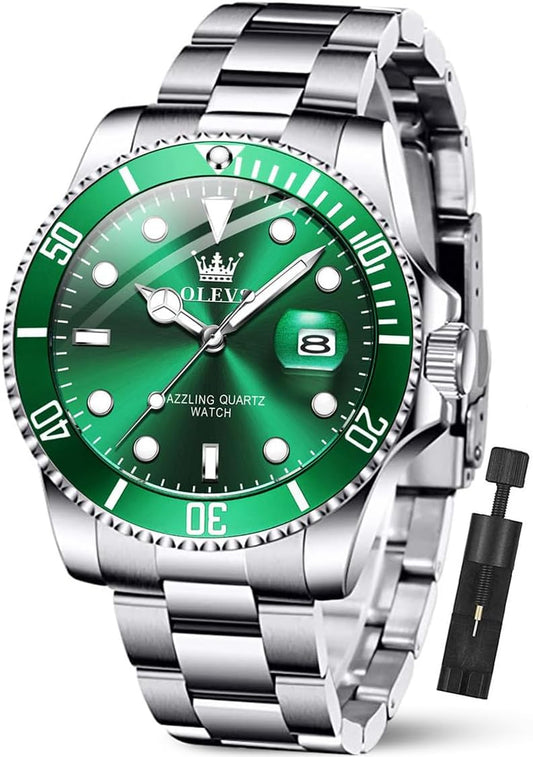 OLEVS Relojes de lujo para hombres grandes de acero inoxidable resi...