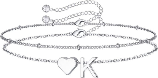 M MOOHAM Pulseras de oro con inicial de corazón para mujer, pulsera...