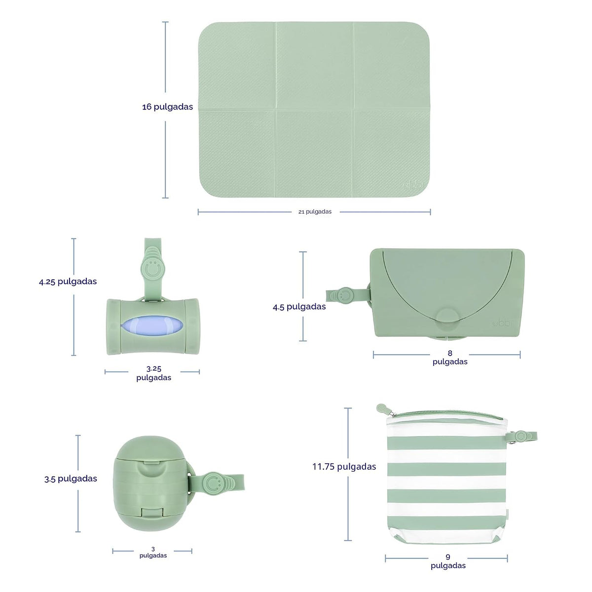 Set de regalo para cambiar pañales Ubbi On-the-Go, salvia | Incluye...