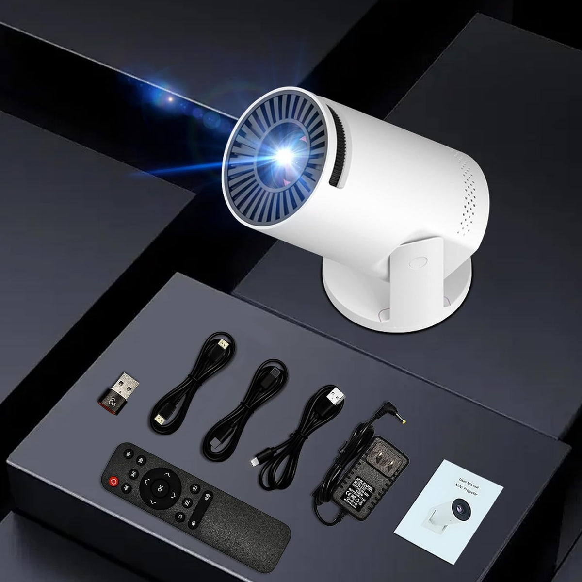 Mini proyector, con sincronización de pantalla con cable 4K 1080P p...