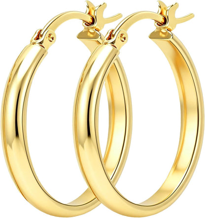 Aretes de oro de 14 quilates para mujer, diseño plano, aretes de ar...