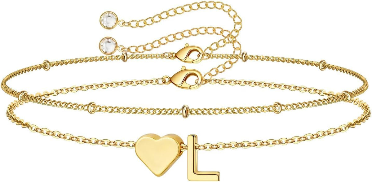 M MOOHAM Pulseras de oro con inicial de corazón para mujer, pulsera...