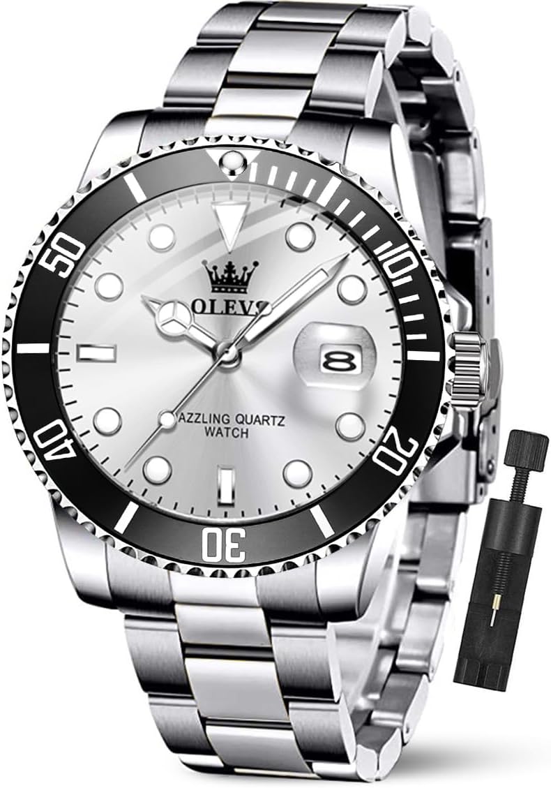 OLEVS Relojes de lujo para hombres grandes de acero inoxidable resi...