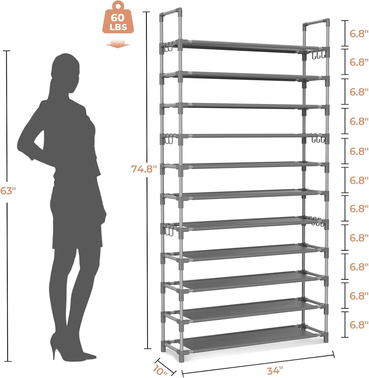 LANTEFUL - Estante alto de 11 niveles para zapatos con capacidad pa...