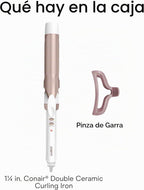Conair Rizador de cerámica doble de 1 ¼ pulgadas con clip de garra,...