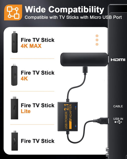 Adaptador de cable de alimentación USB para Fire TV Stick, alimenta...
