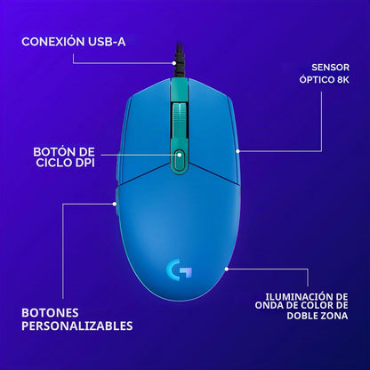 Logitech G203 Wired Gaming Mouse - Blue | LIGHTSYNC RGB, memoria in...