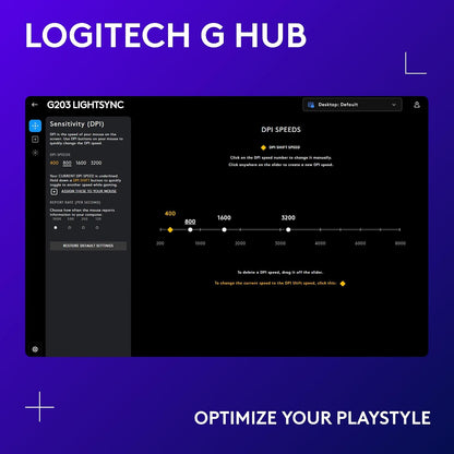 Logitech G203 Wired Gaming Mouse - Lilac | LIGHTSYNC RGB, memoria i...
