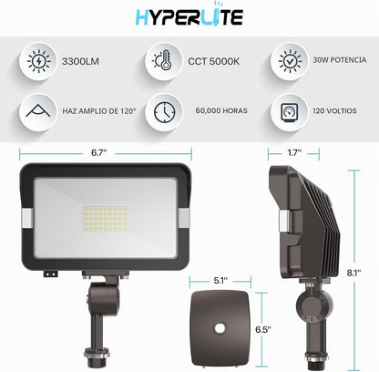 HYPERLITE Paquete de 2 luces de inundación LED de 30 W para exterio...