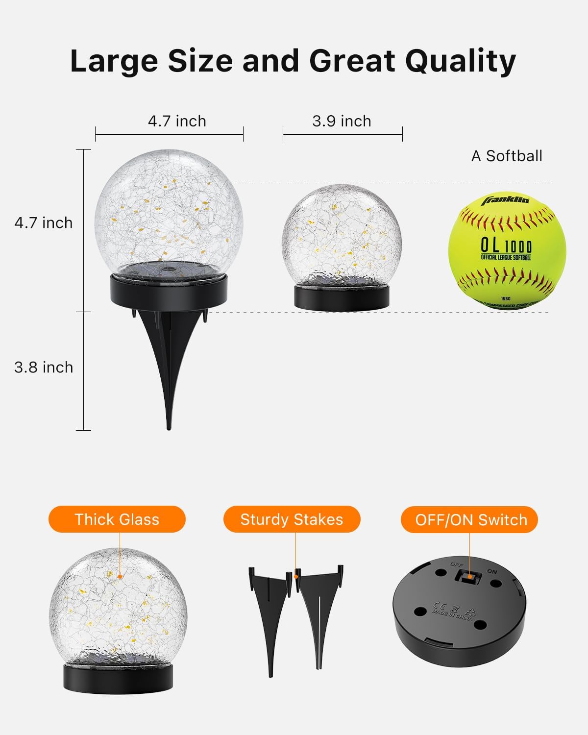 GVSHINE Paquete de 8 luces de orbe de vidrio agrietado multicolor d...