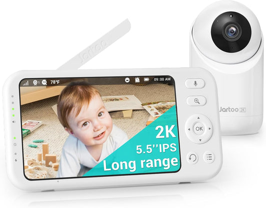 Jartoo Monitor de bebé de video 2K con cámara y audio, monitor de b...