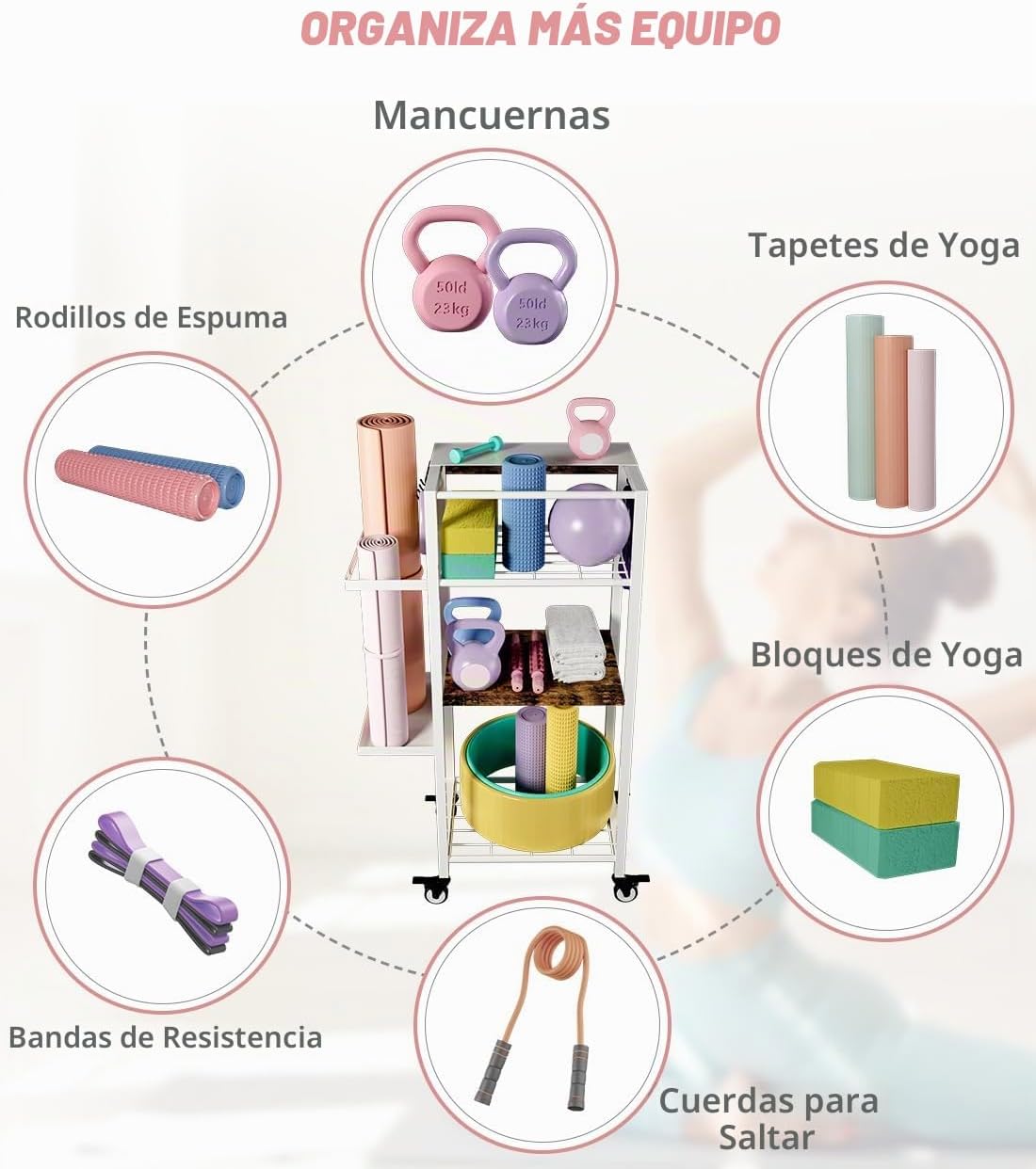 Ardier Estante de almacenamiento para esterilla de yoga con ruedas,...