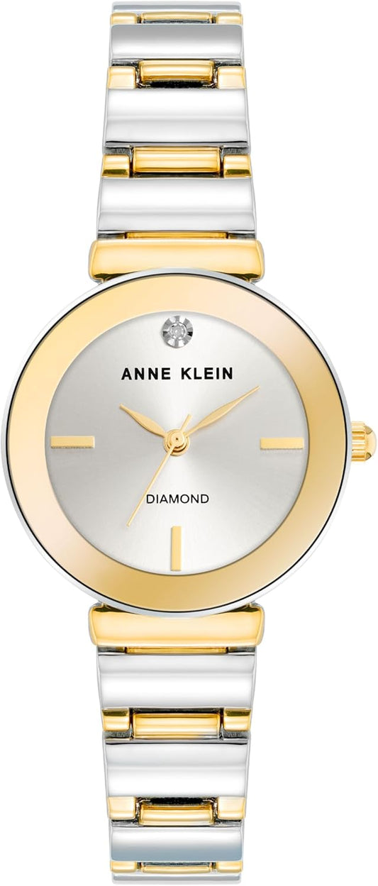 Anne Klein Reloj de pulsera con esfera de diamante genuino para mujer