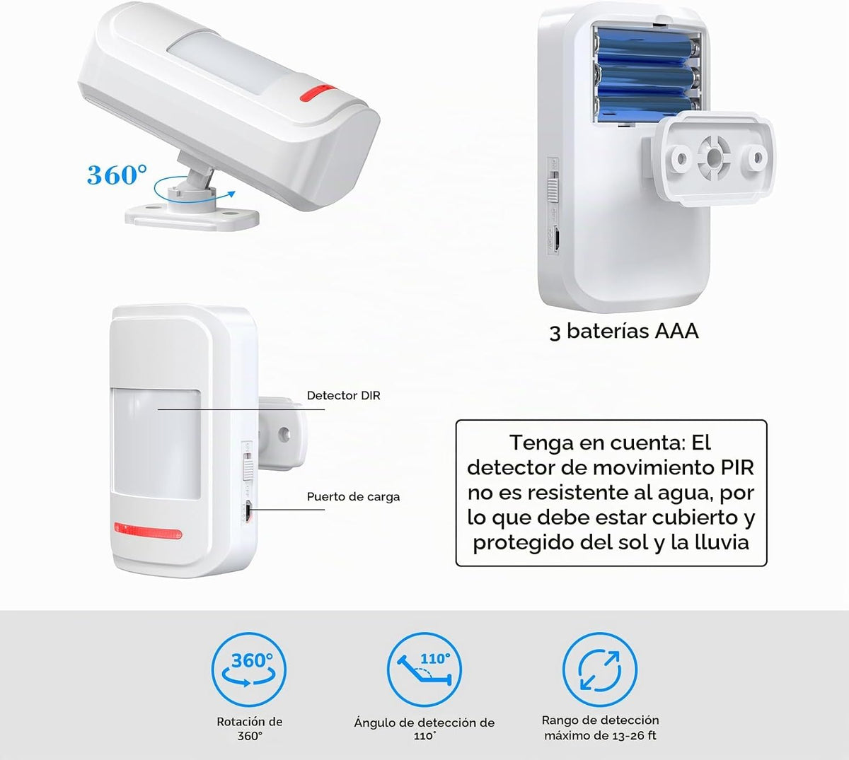 METAK - Timbre de puerta con sensor de movimiento, alarma inalámbri...