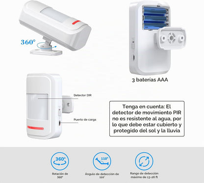 METAK - Timbre de puerta con sensor de movimiento, alarma inalámbri...