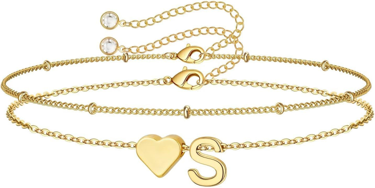 M MOOHAM Pulseras de oro con inicial de corazón para mujer, pulsera...
