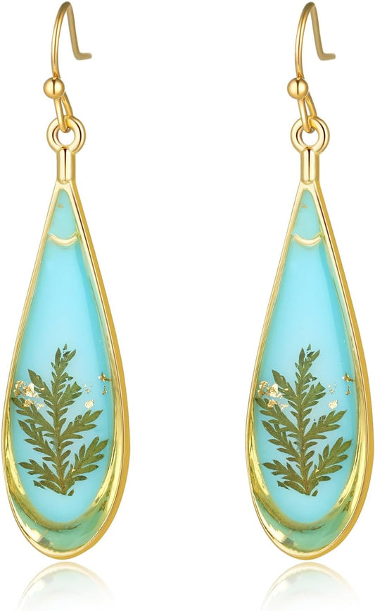 Hefestus Aretes de Flores Prensadas Reales para Mujeres, Diseño Col...