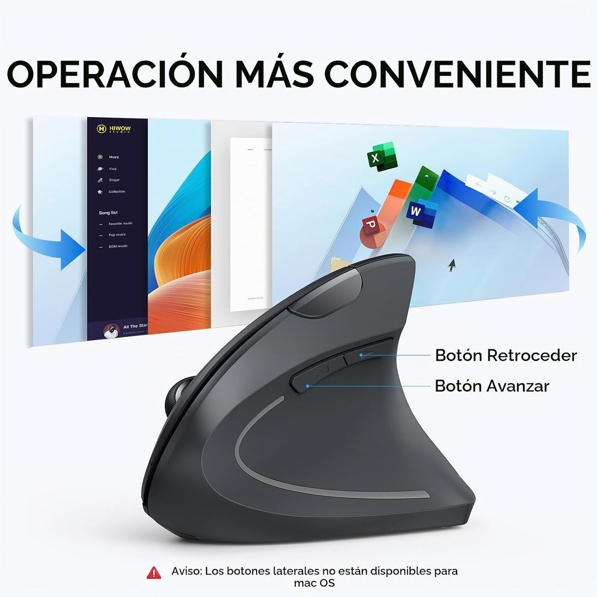 Ratón ergonómico TECKNET, 4800 DPI inalámbrico Bluetooth vertical,...