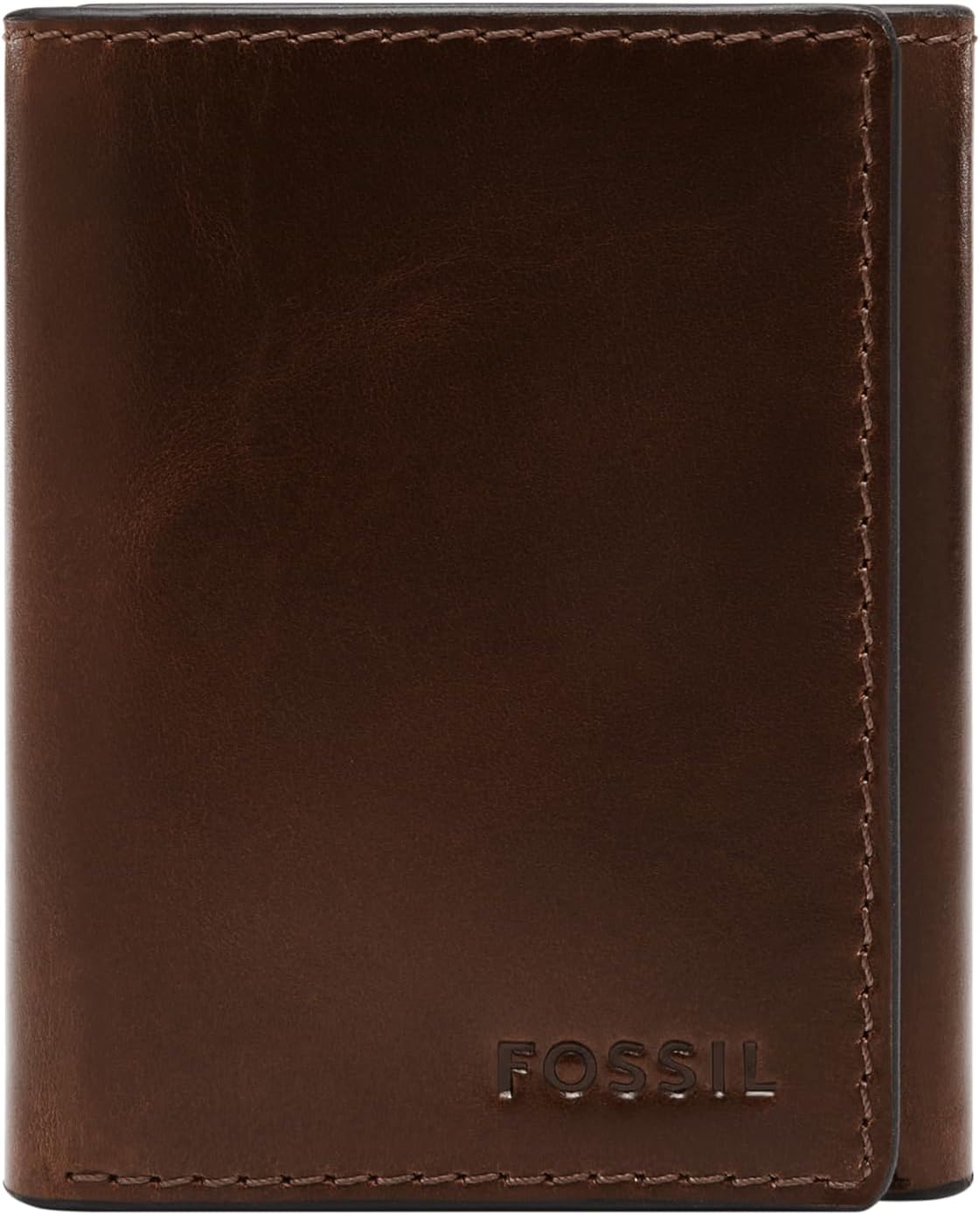 Fossil Billetera triple de cuero para hombre, Derrick Marrón Oscuro...