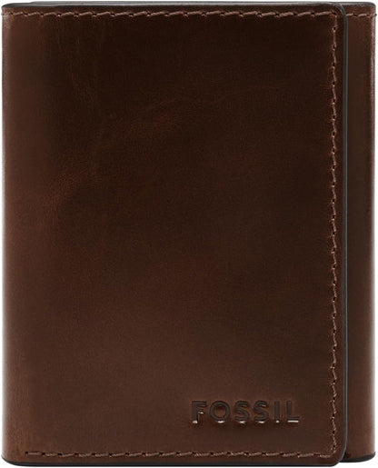 Fossil Billetera triple de cuero para hombre, Derrick Marrón Oscuro...