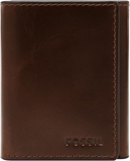 Fossil Billetera triple de cuero para hombre, Derrick Marrón Oscuro...