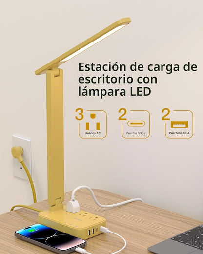 Addtam Lámpara LED de escritorio, tira de alimentación con 3 tomas,...