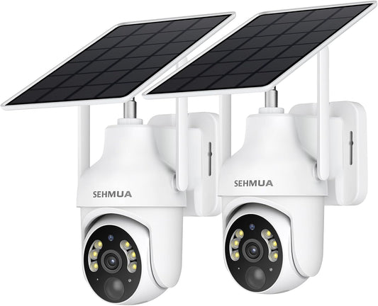 SEHMUA - Cámaras de seguridad solares 2K para exteriores, inalámbri...