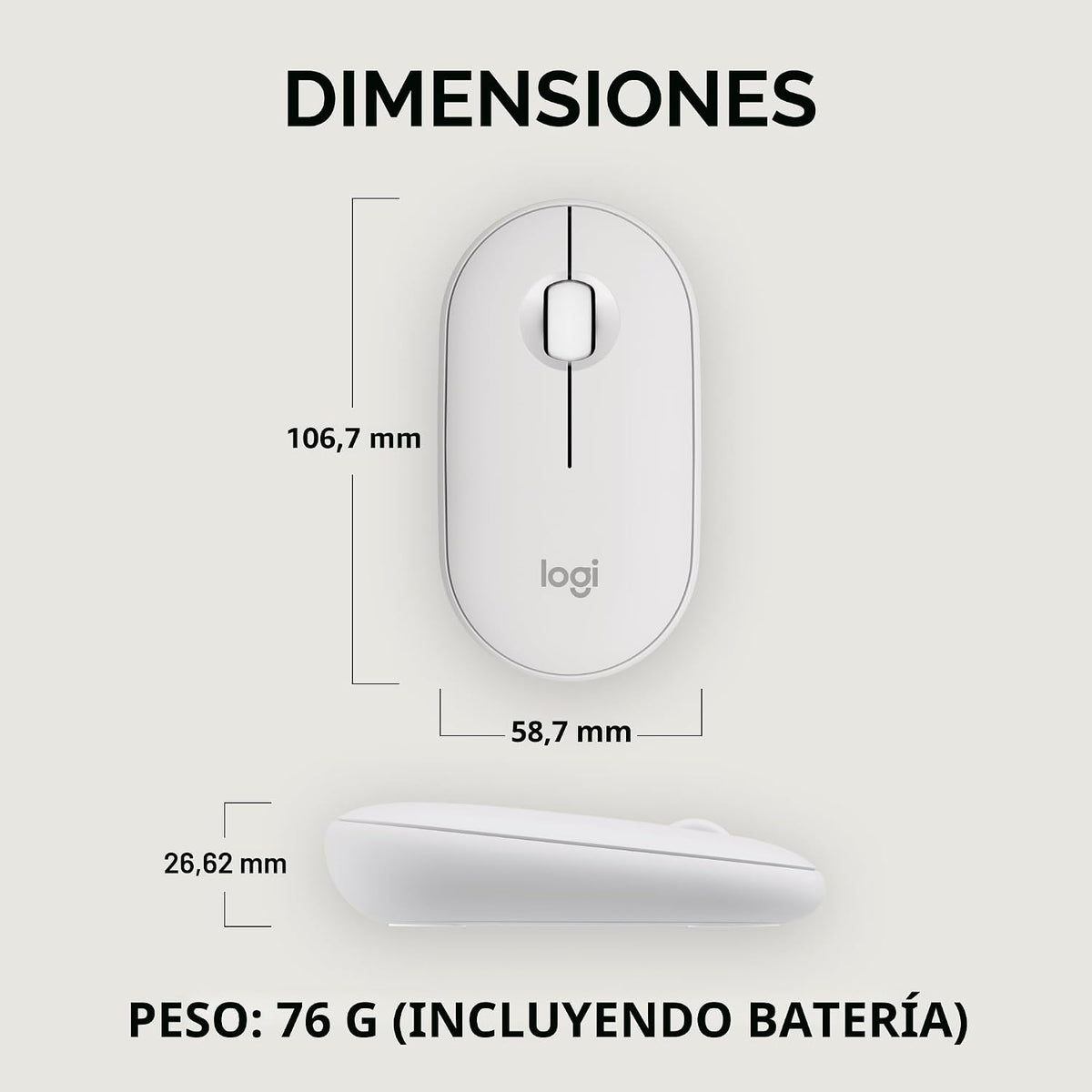 Ratón inalámbrico Bluetooth Logitech M350s Pebble 2 - Tonal blanco...