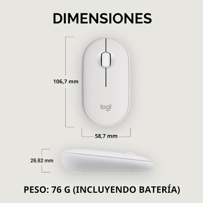 Ratón inalámbrico Bluetooth Logitech M350s Pebble 2 - Tonal blanco...