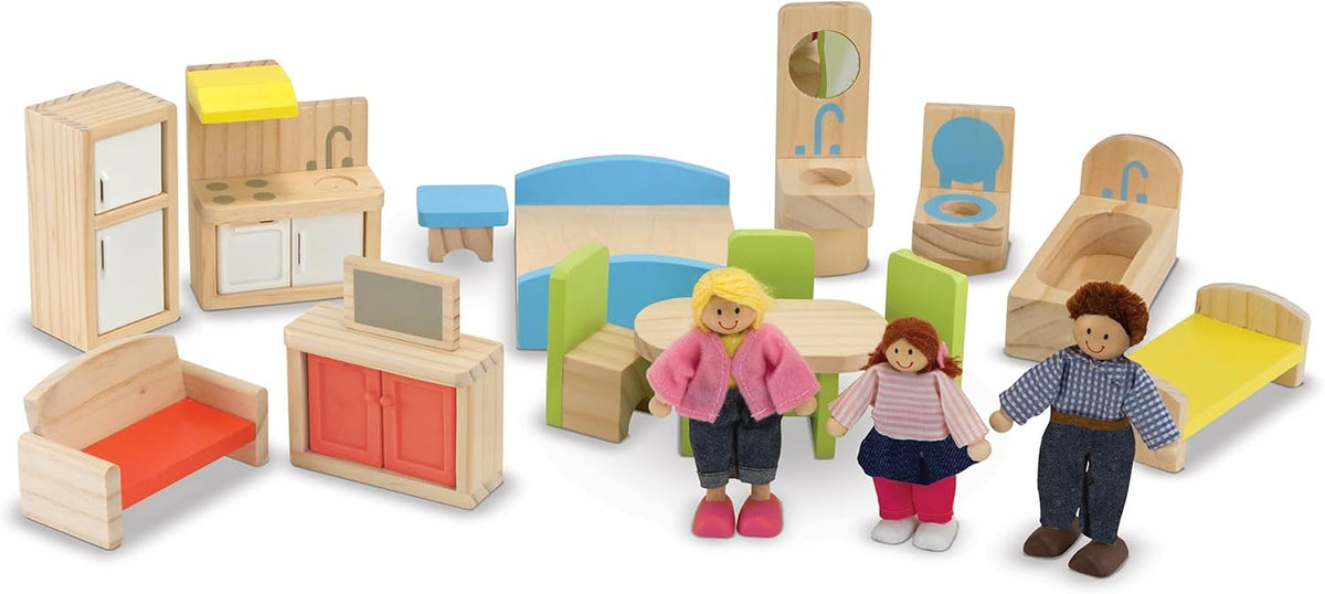 Melissa &amp; Doug Casa de muñecas de madera Hi-Rise con muñecas y...