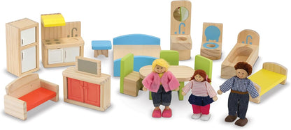 Melissa &amp; Doug Casa de muñecas de madera Hi-Rise con muñecas y...