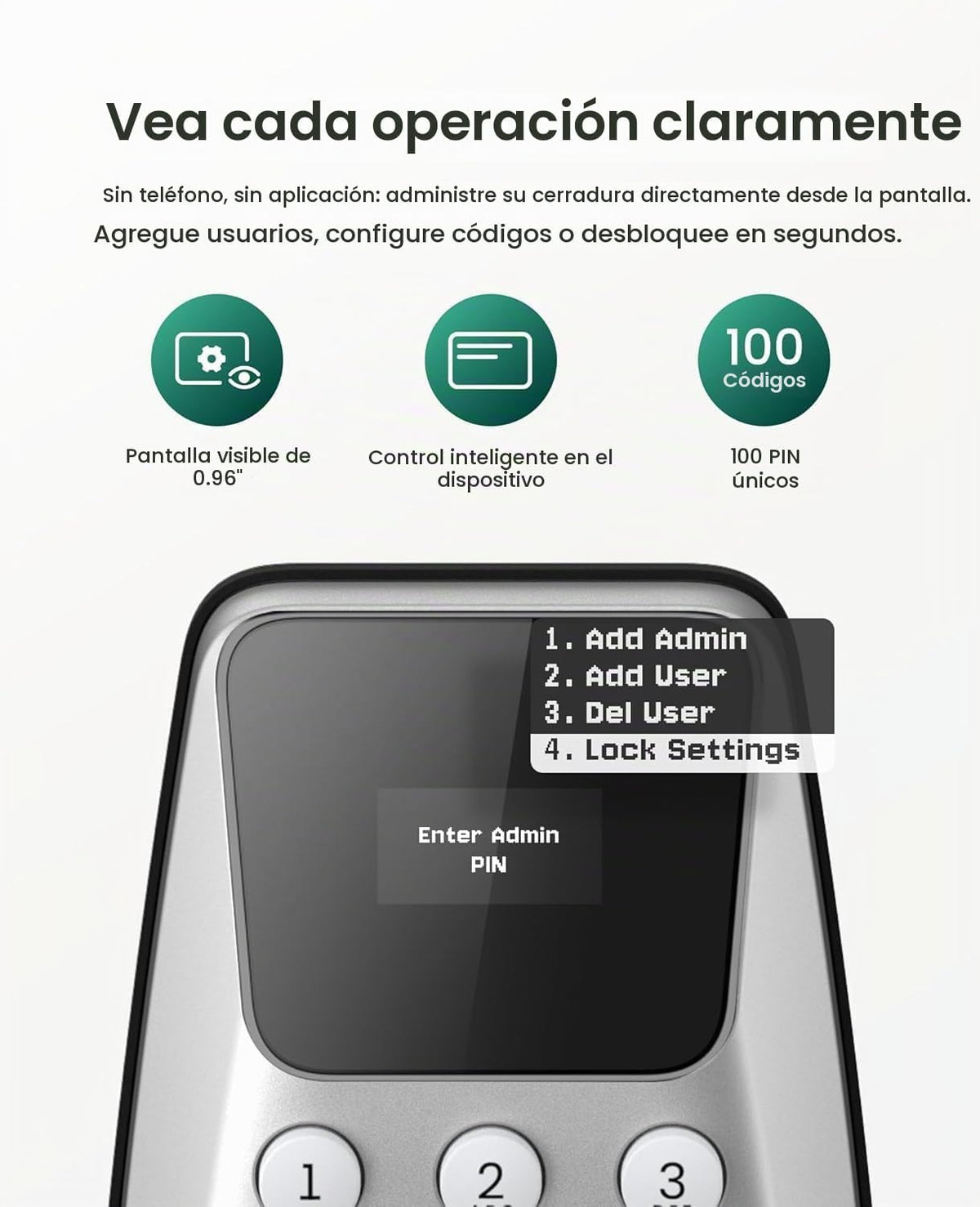 DESLOC Cerradura de puerta de entrada sin llave C100 con 2 manijas...