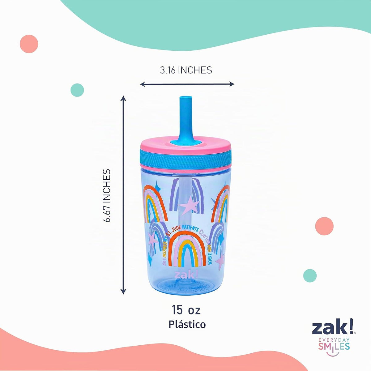 Zak Designs Vasos Kelso a prueba de fugas de 15 onzas que beneficia...