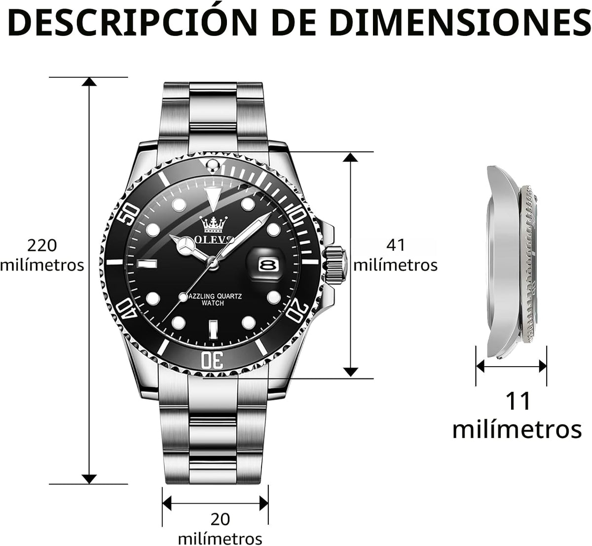 OLEVS Relojes de lujo para hombres grandes de acero inoxidable resi...