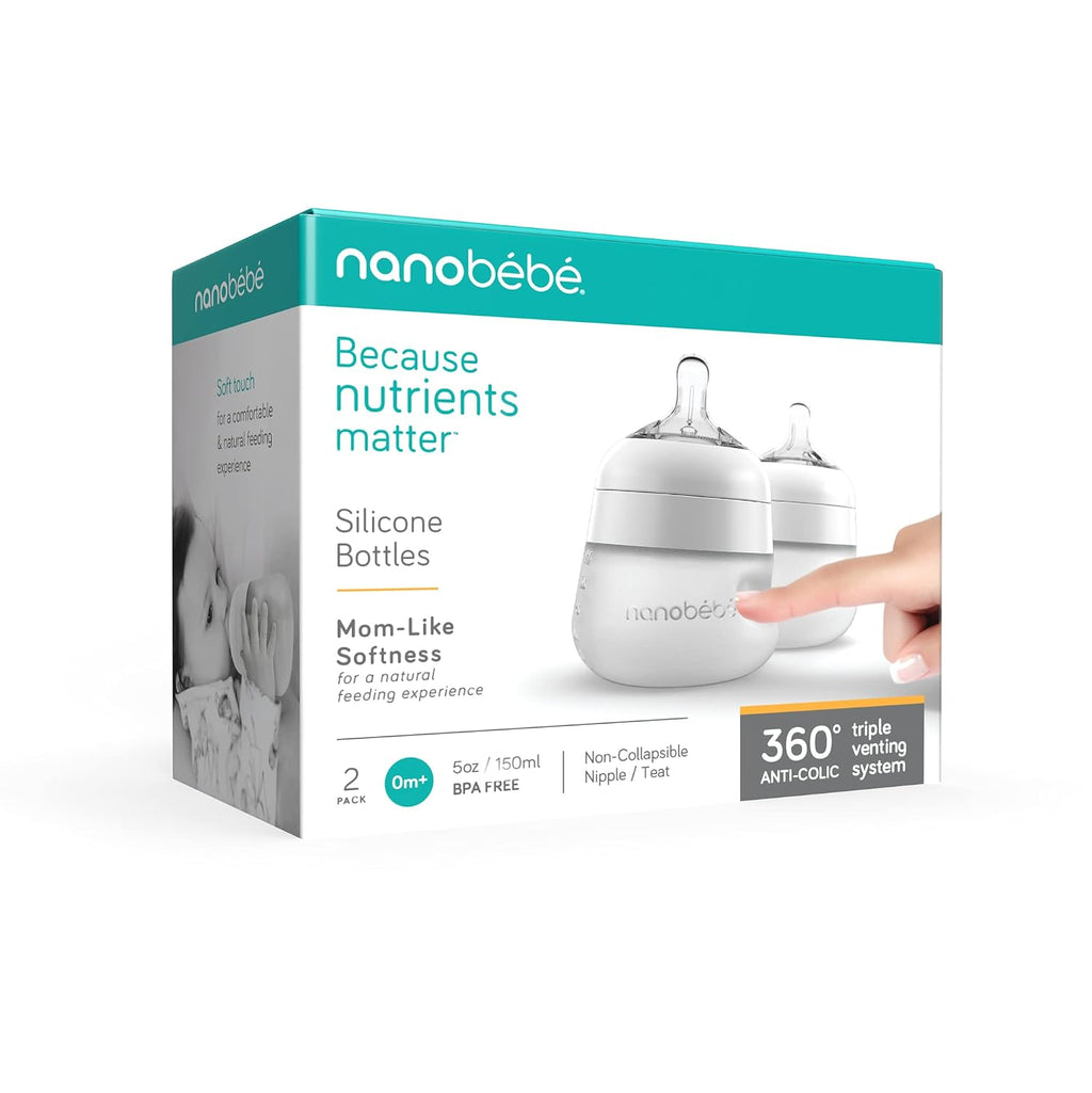 Nanobebe - Biberón de silicona flexible, anticólicos, sensación nat...