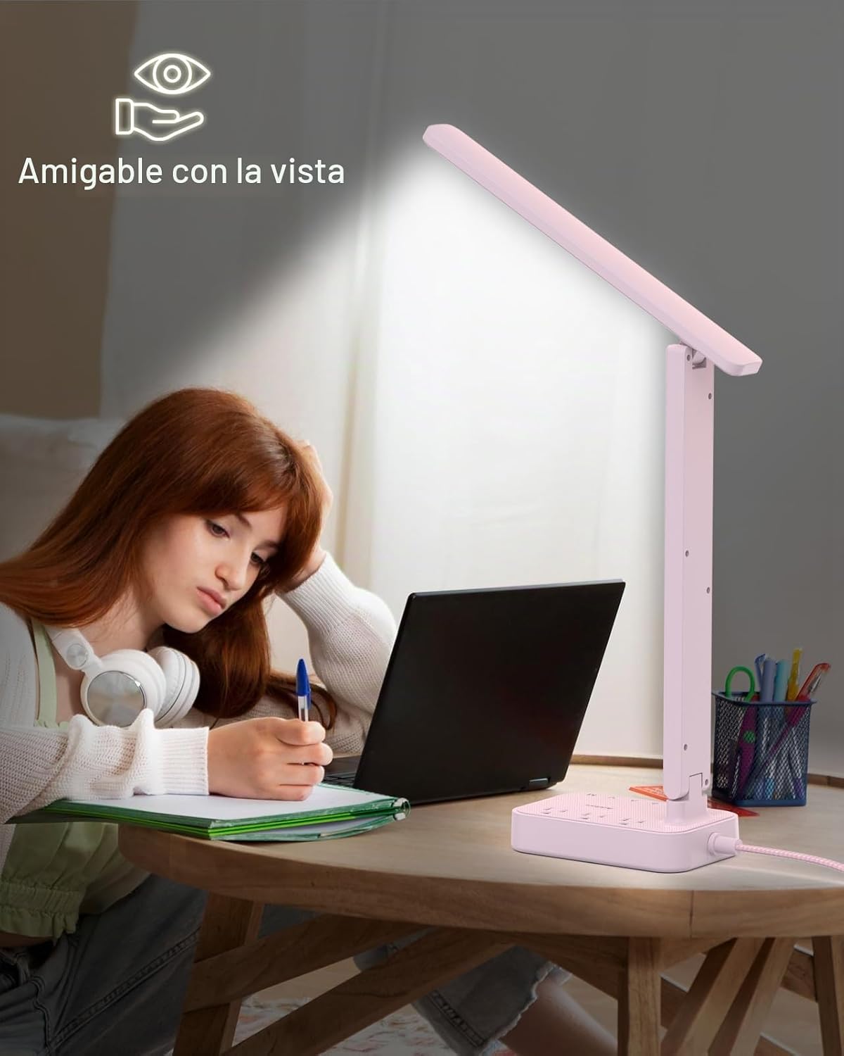 Addtam Lámpara LED de escritorio, tira de alimentación con 3 tomas,...