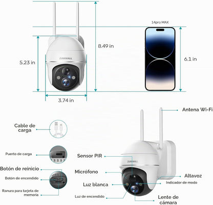 ZUMIMALL Cámaras de seguridad solar de 5 MP inalámbricas para exter...