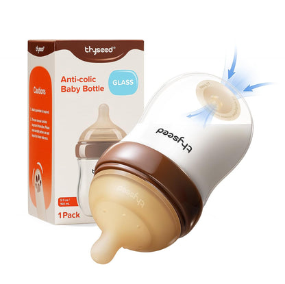 Thyseed Biberón de vidrio anticólico para bebés amamantados, alimen...