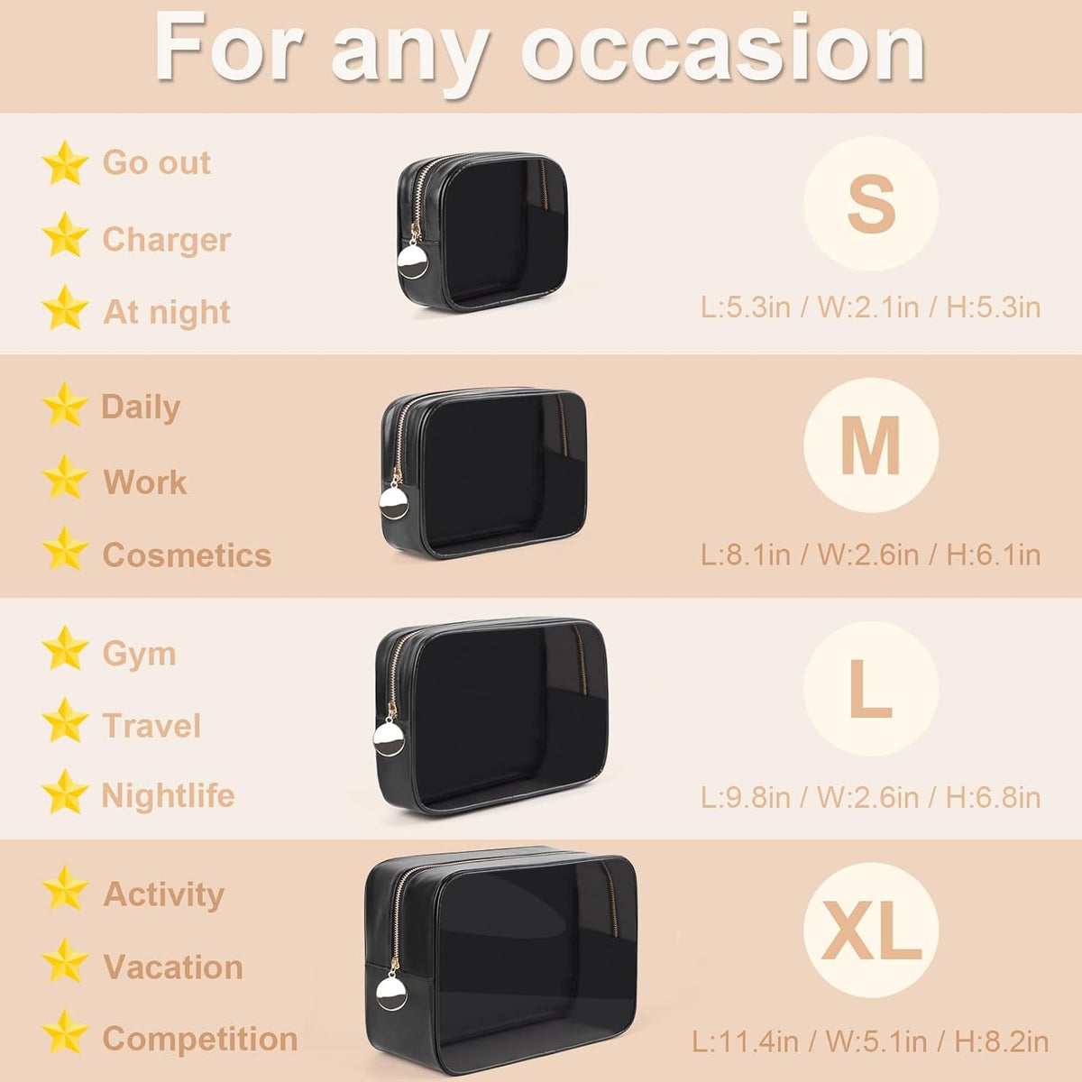 YOPCDJ Juego de 4 bolsas de maquillaje transparentes, bolsas organi...