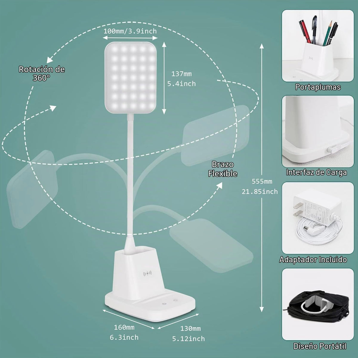 Sailstar - Lámpara de escritorio LED con cargador inalámbrico, luz...