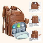 BabbleRoo Mochila de cuero para pañales - Baby Essentials Bolsa de...