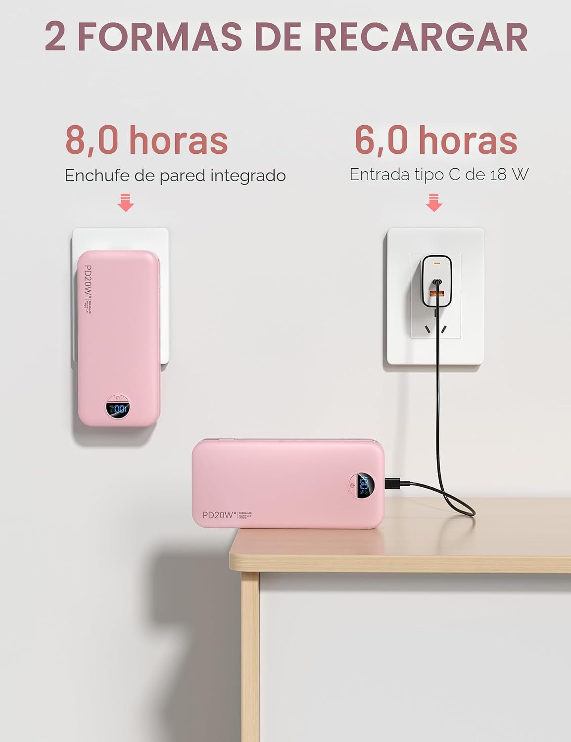 citicr Cargador portátil 20000mAh PD20W con cables incorporados y e...