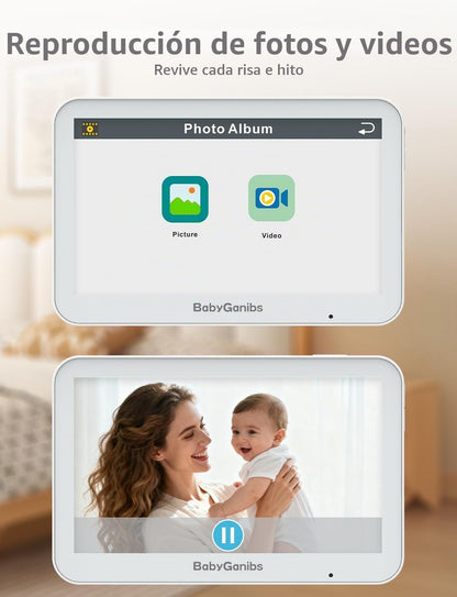 Baby Ganibs Monitor de bebé con cámara y audio sin WiF 6" IPS p...