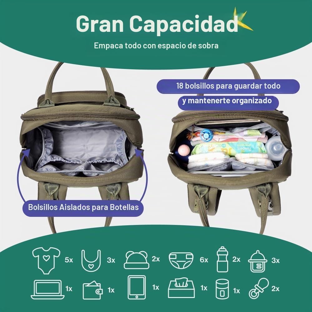 BabbleRoo Mochila para pañales \u2013 Bolsa de viaje para Baby Esse...