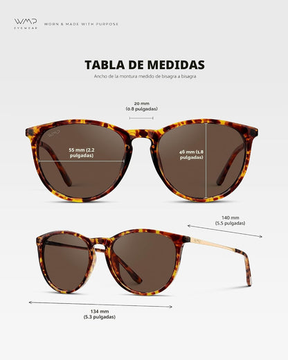 WearMe Pro Gafas de sol polarizadas redondas para mujer, protección...