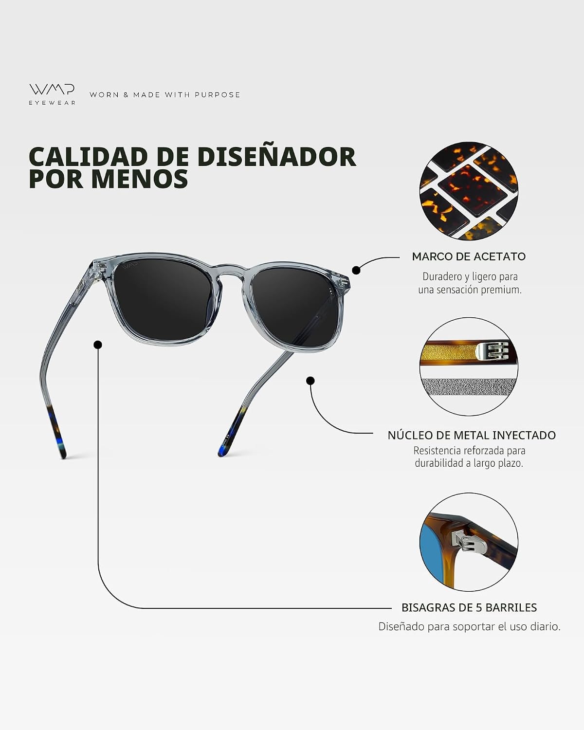 WMP Eyewear - Gafas de sol polarizadas modernas y redondas para hom...