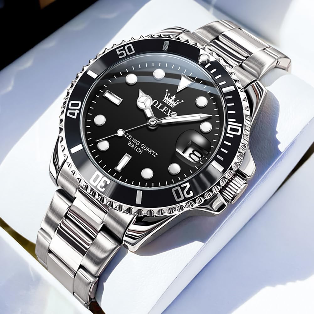 OLEVS Relojes de lujo para hombres grandes de acero inoxidable resi...