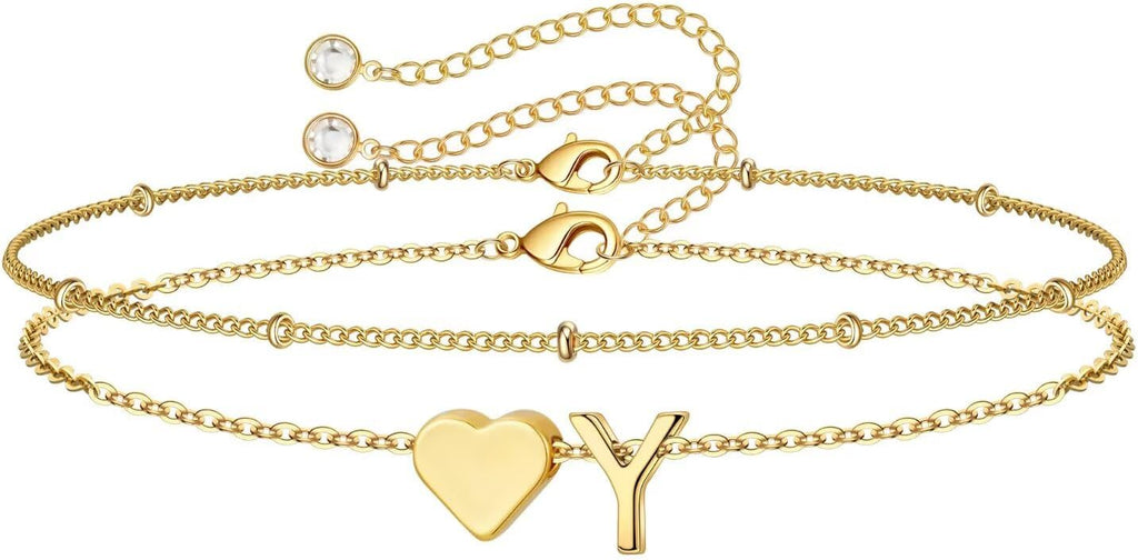 M MOOHAM Pulseras de oro con inicial de corazón para mujer, pulsera...