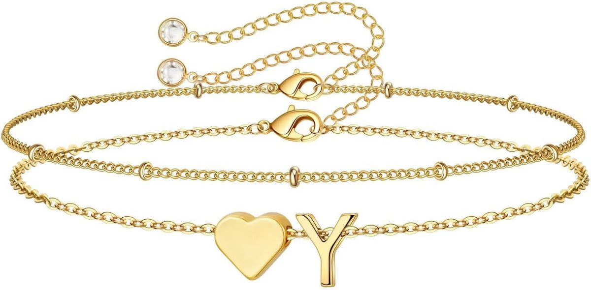 M MOOHAM Pulseras de oro con inicial de corazón para mujer, pulsera...